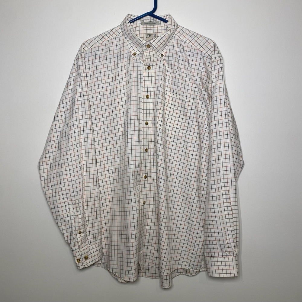 Ll Bean Wrinkle Resistant Men's XL Windowpane Check Button Down Shirt Beige - Picture 1 of 7